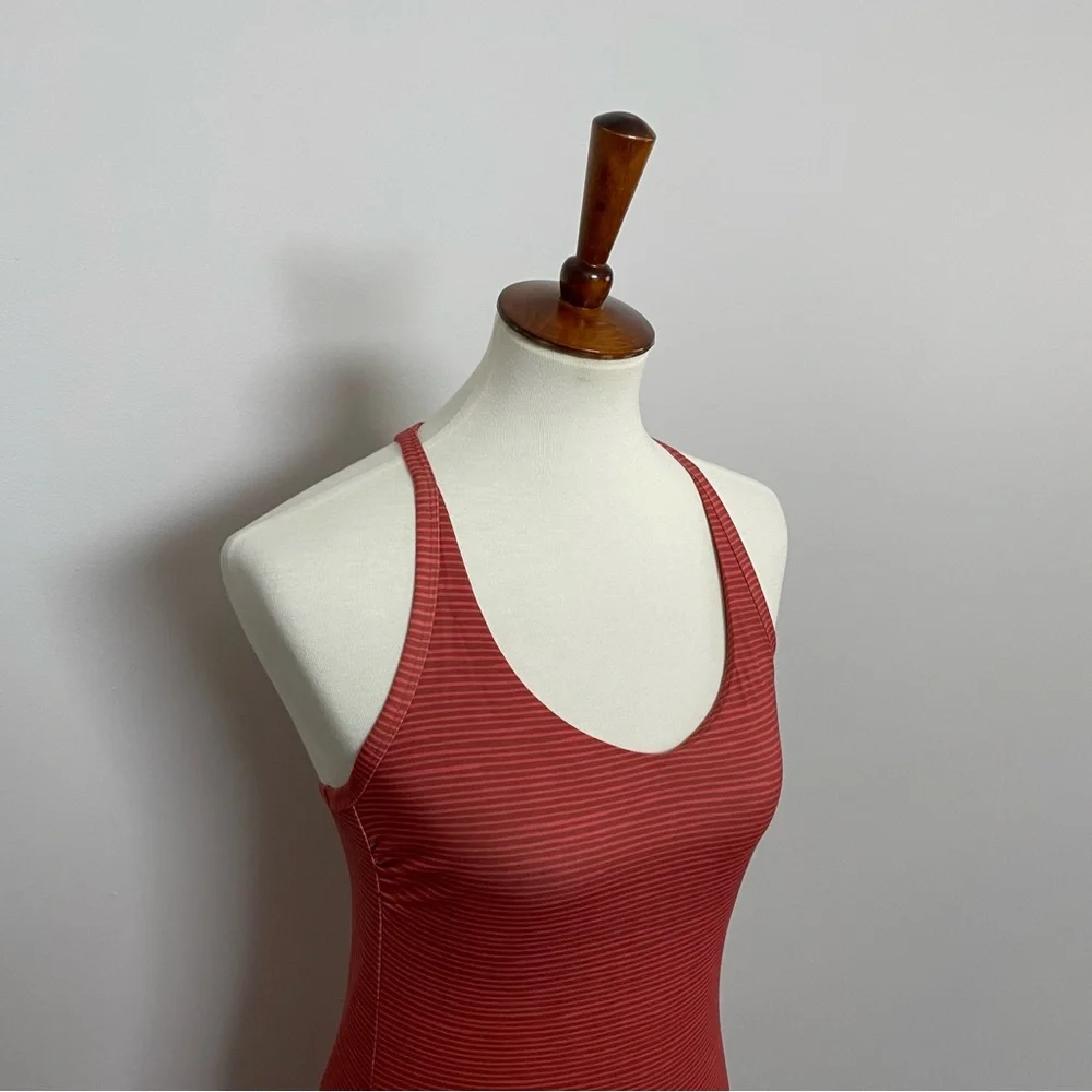 Prana Dress Opal Racerback Shelf Bra Pocket Athleisure Striped Pink Coral Rust